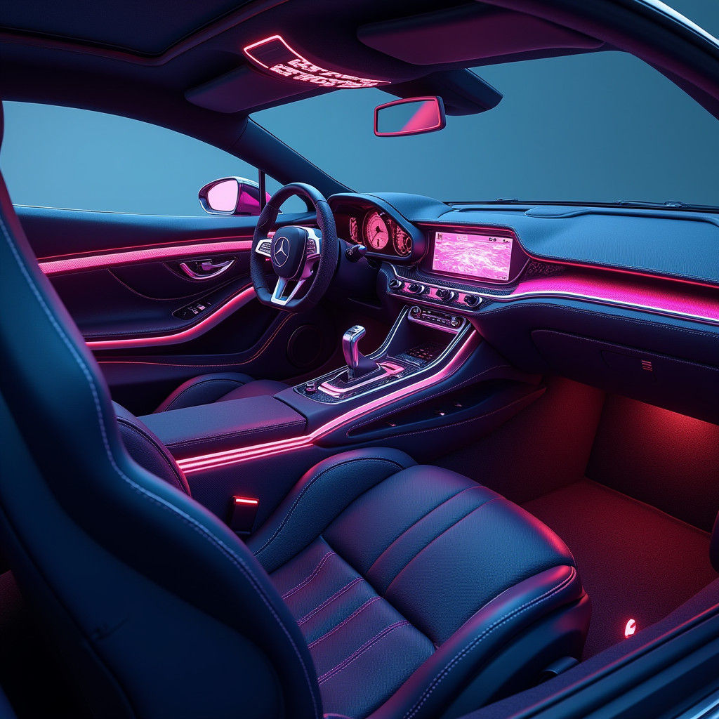 Futuristic Sports Car Interior with Neon Lighting