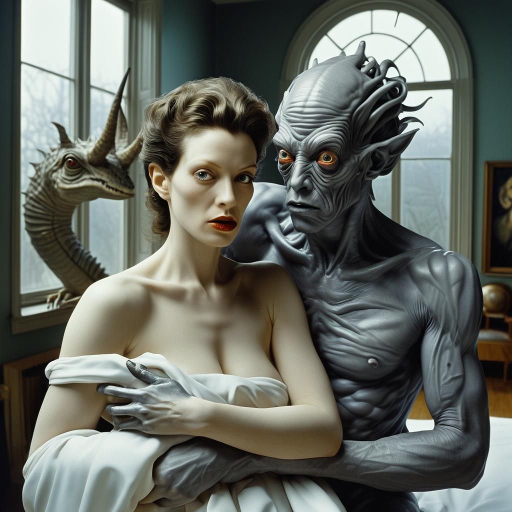 Serene Exotic Portraits in Surreal Galaxy Scene