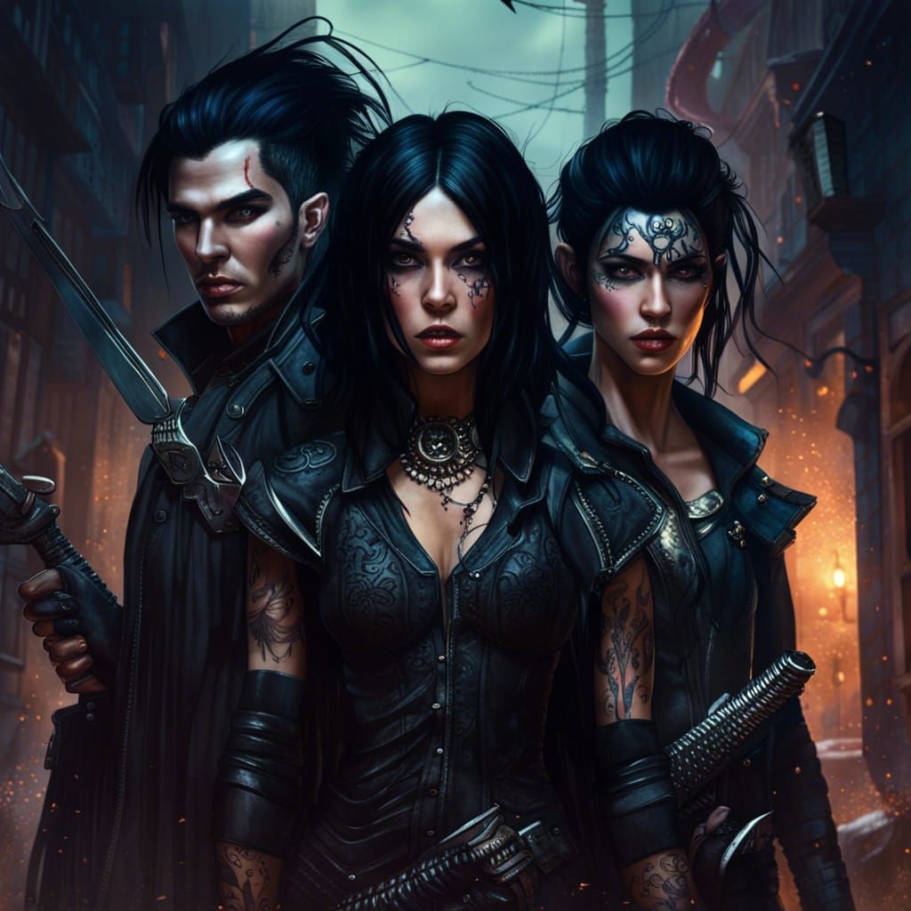 Protective Brothers with Edgy Rocker Girl: Matte Painting