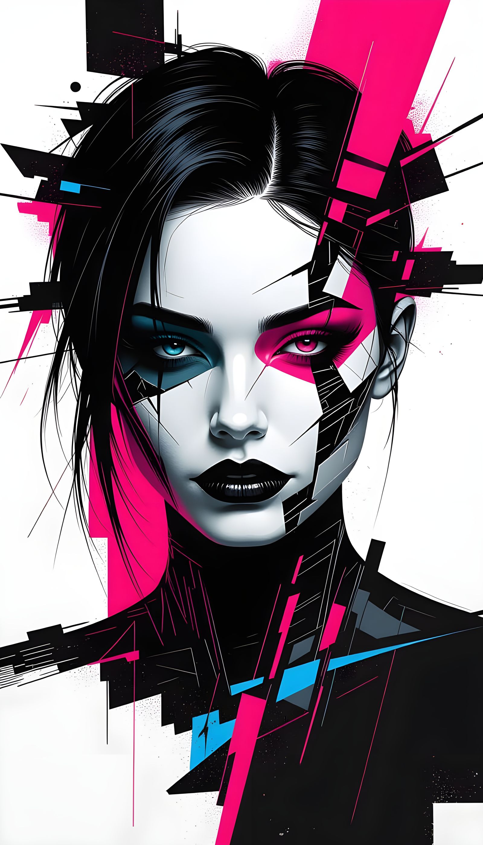 Abstract Glitch Art Portrait in Cyberpunk Style