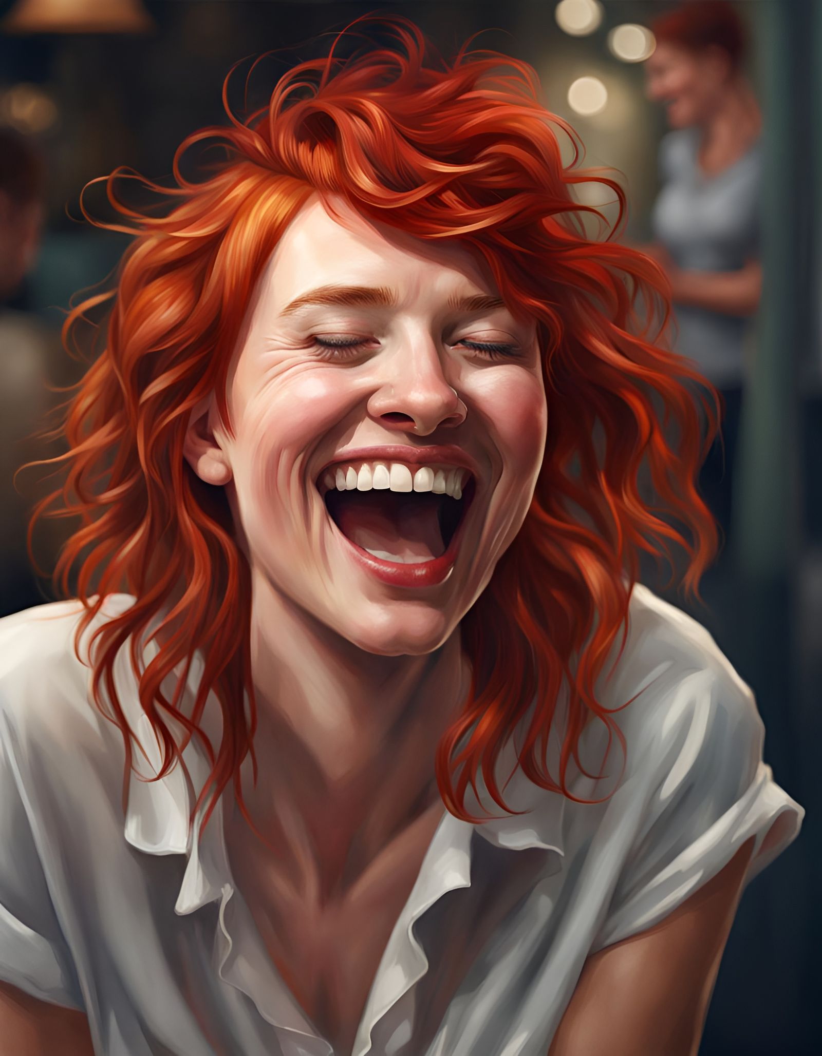Hyperrealistic Image of a Laughing Redhead Woman