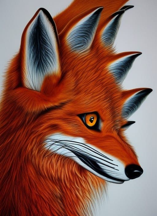 Hyperrealistic Nine-Tailed Fox Matte Portrait