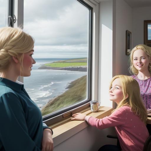 Blonde Ladies Admiring Irish Sea View