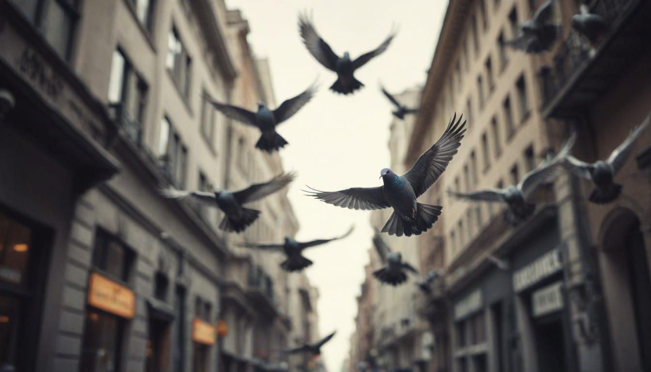 Pigeons in Flight: Monochrome Film Photography