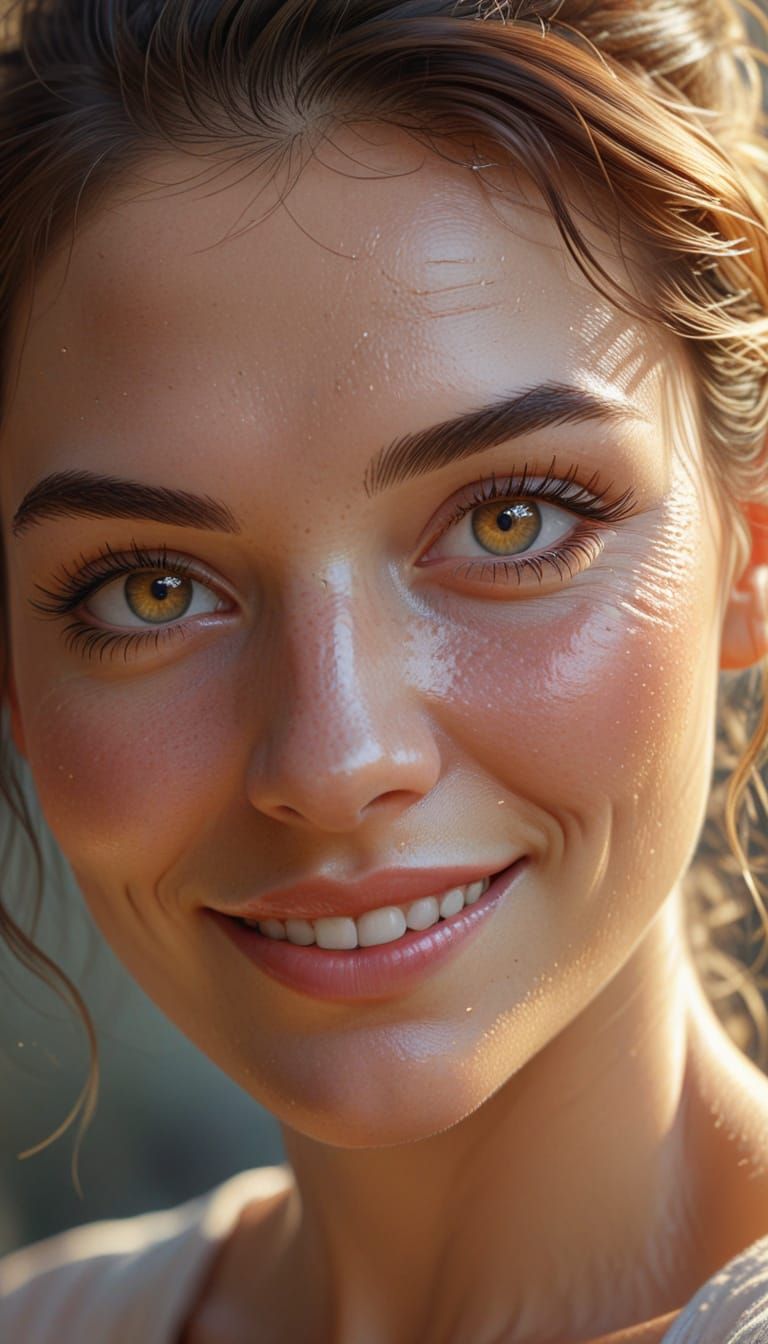 Smiling Woman in Morning Light: Oil Painting