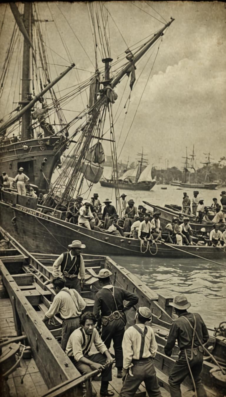 Singapore Pirates Attack Merchant Ship, Vintage Aesthetic