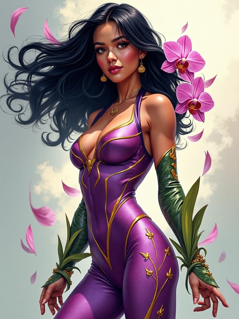Orchid Superheroine in Fantasy Art Style