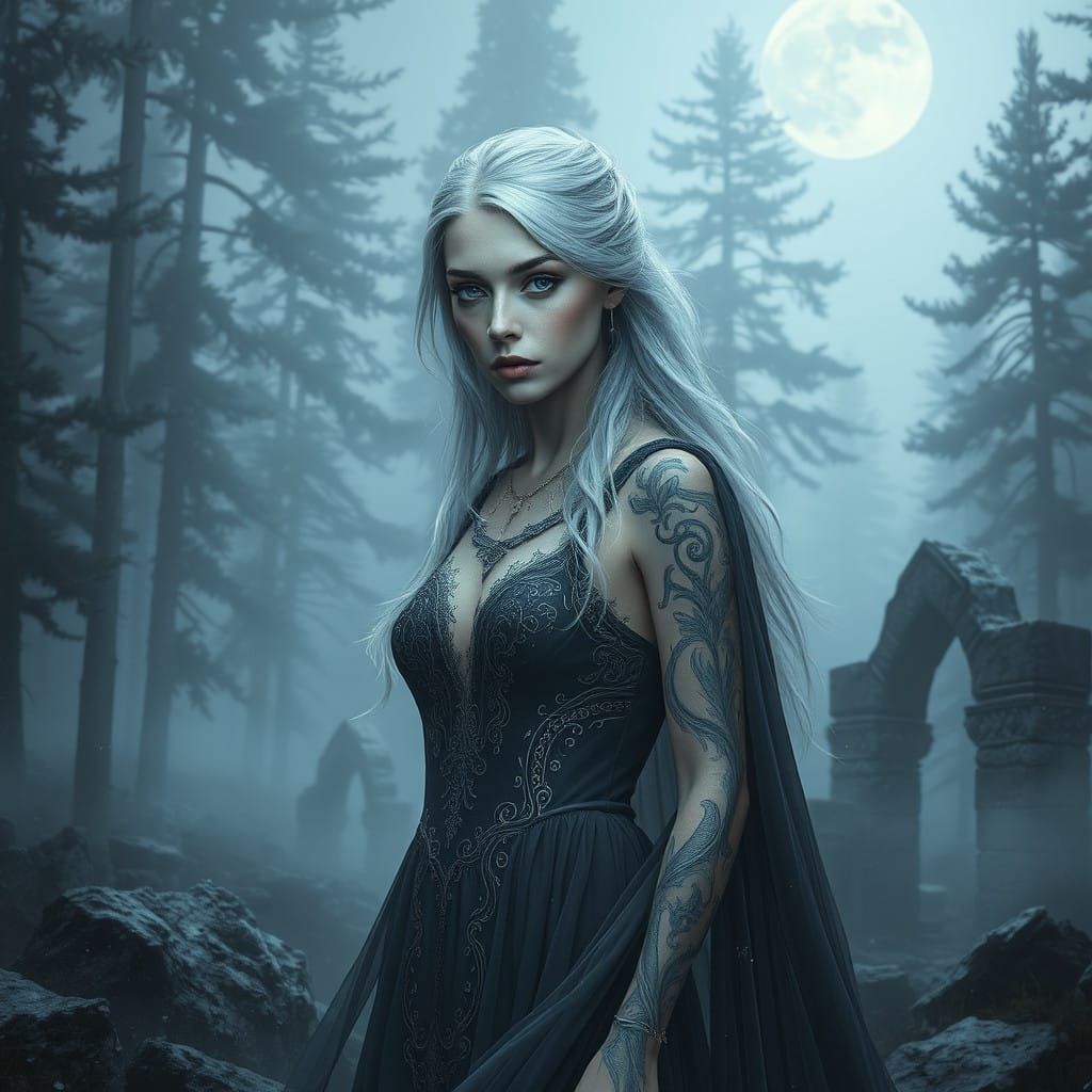 Ethereal Nordic Goddess Stands at Dawn