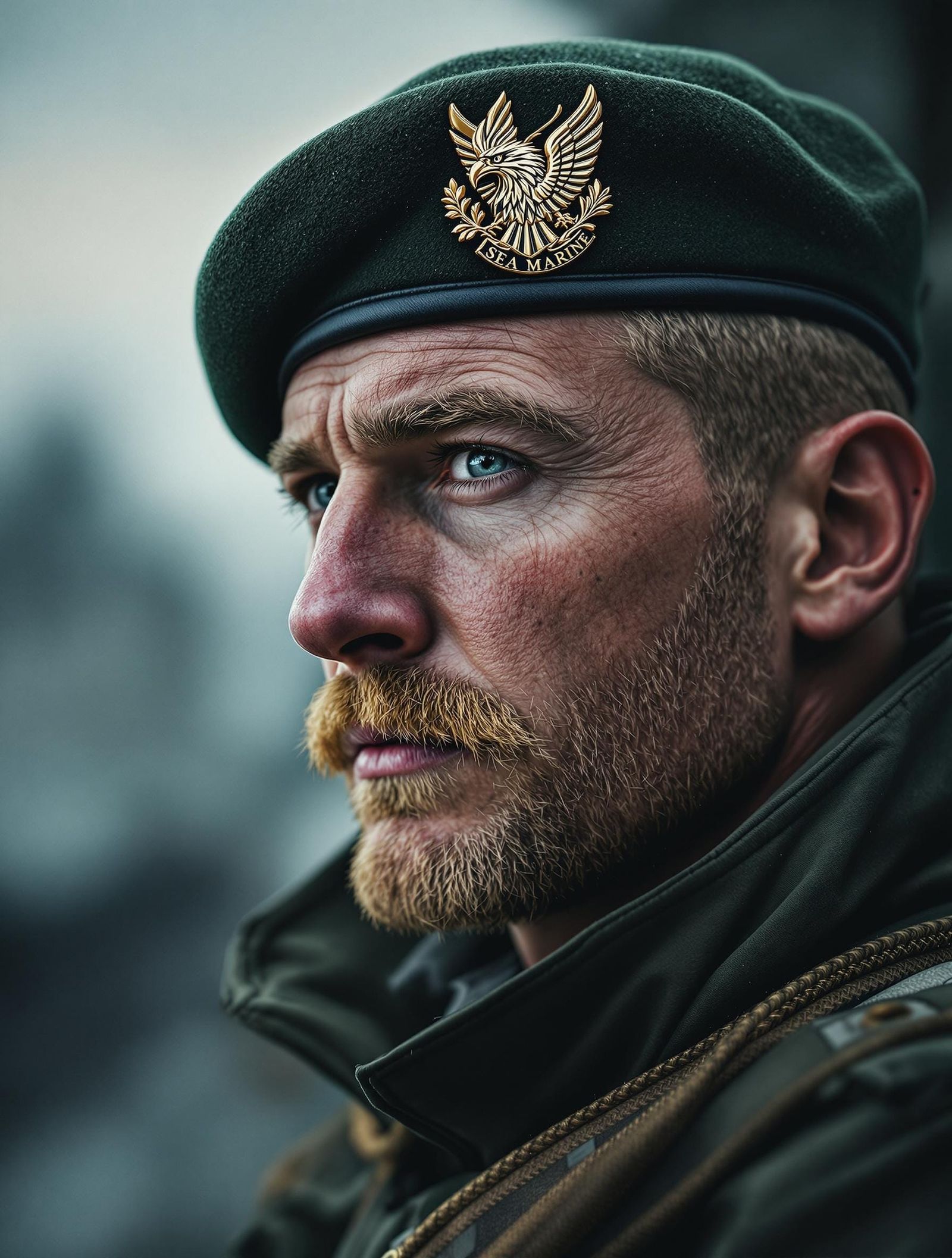 Finnish Marine Commando in Hyperrealistic Green Beret Attire