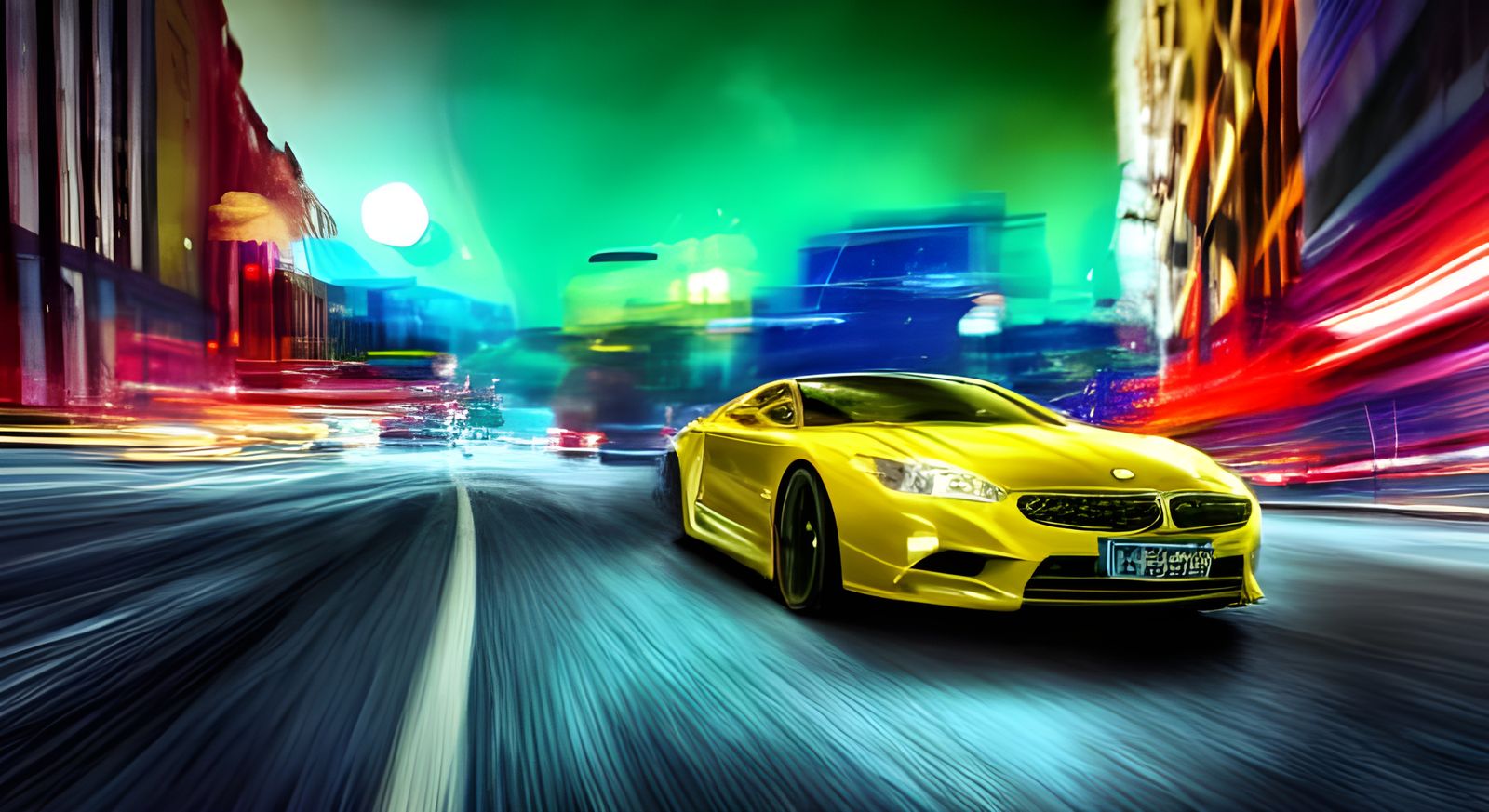 Hyperrealistic Car Racing in a Neon Cityscape