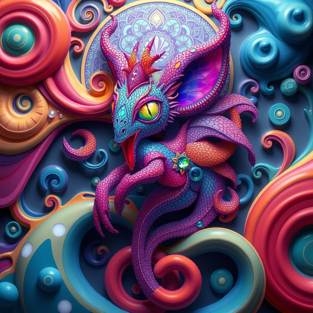 Mystical Creature in Opalescent Mosaic Vignette