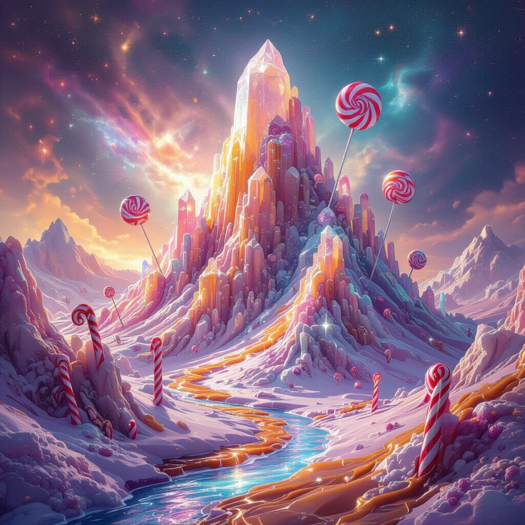 Surreal Candy Mountain in Cosmic Nebula