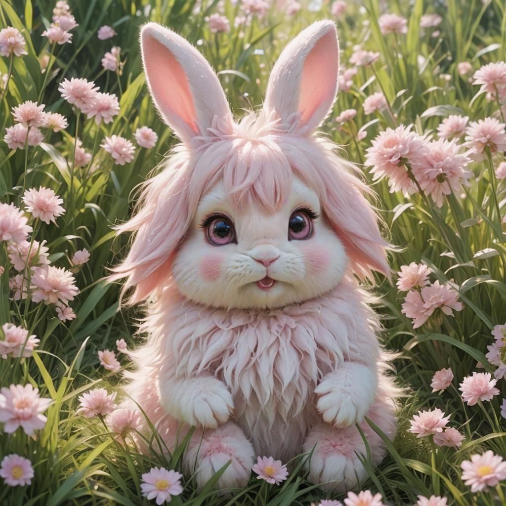 Kawaii Pale Pink Bunny Portrait in 3D Anime Art