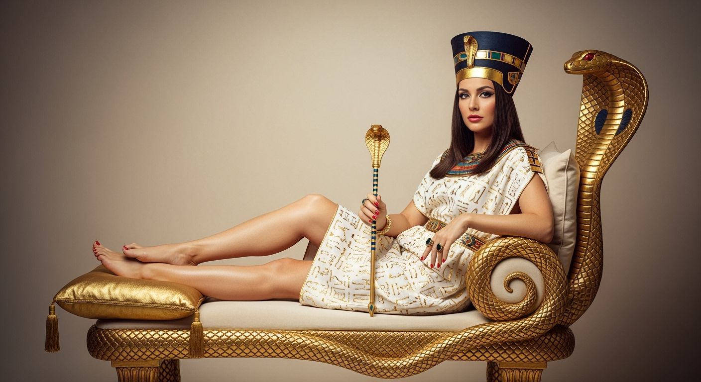 Egyptian Queen Lounging on Golden Chaise Longue