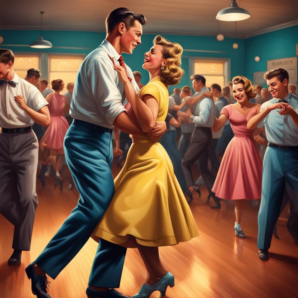1950s Couple Jitterbug Dance: Hyperrealistic Splash Art