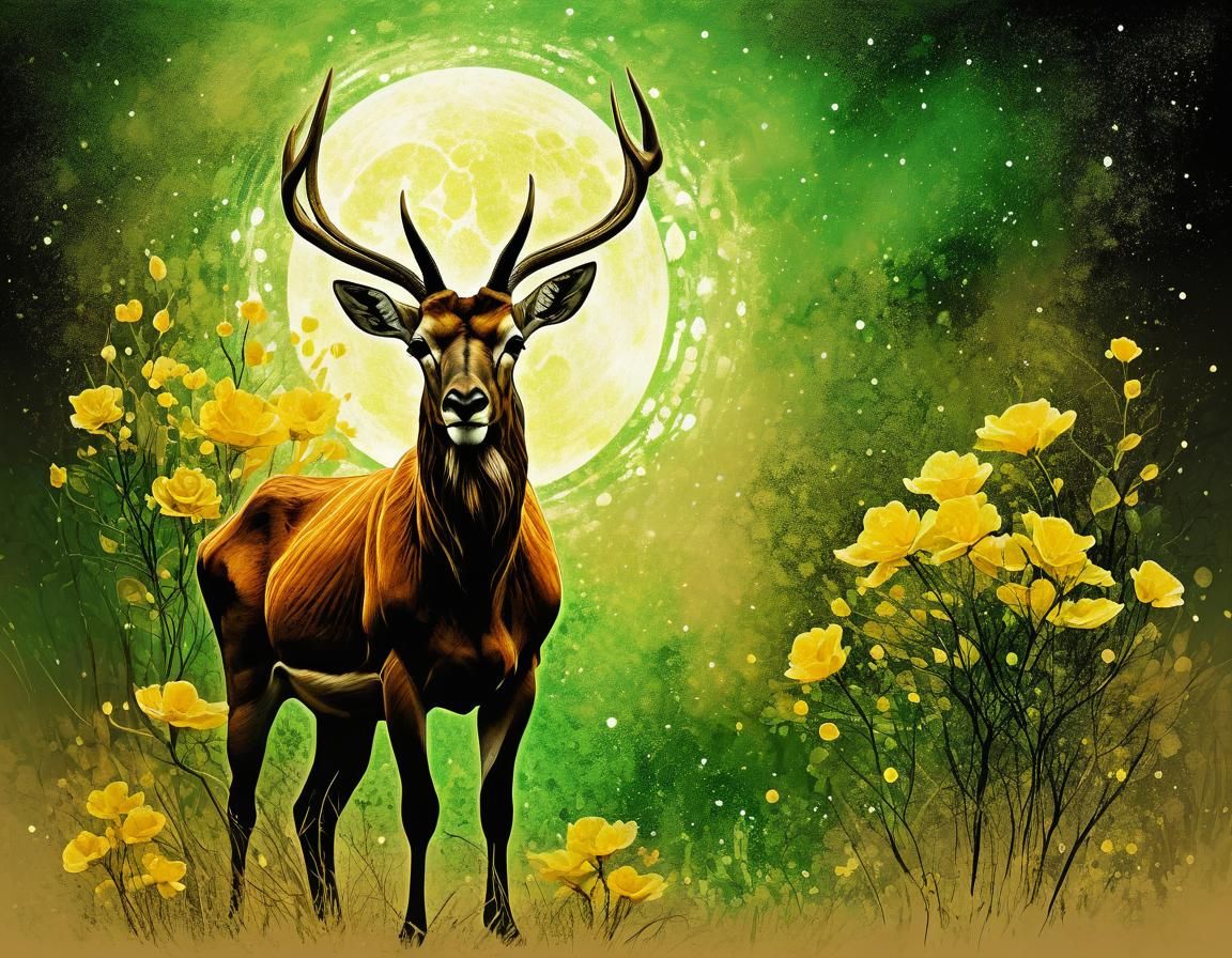 Ethereal Antelope in Abstract Floral Landscape