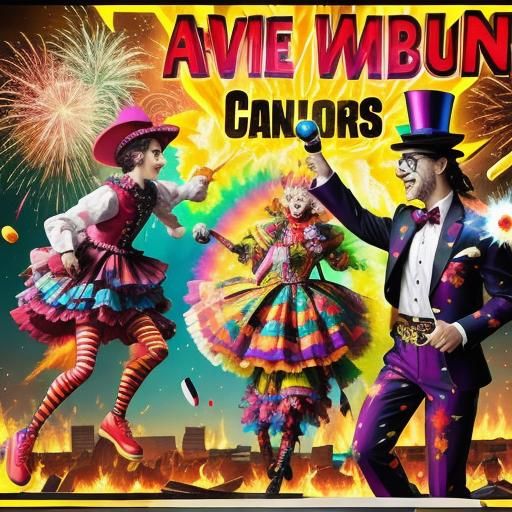 Surrealist Clowns Juggling Knives in Fauve Style