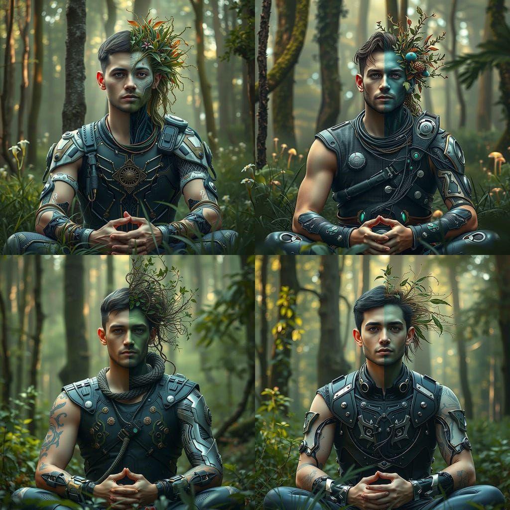 Futuristic Druid Cyborg in Nature