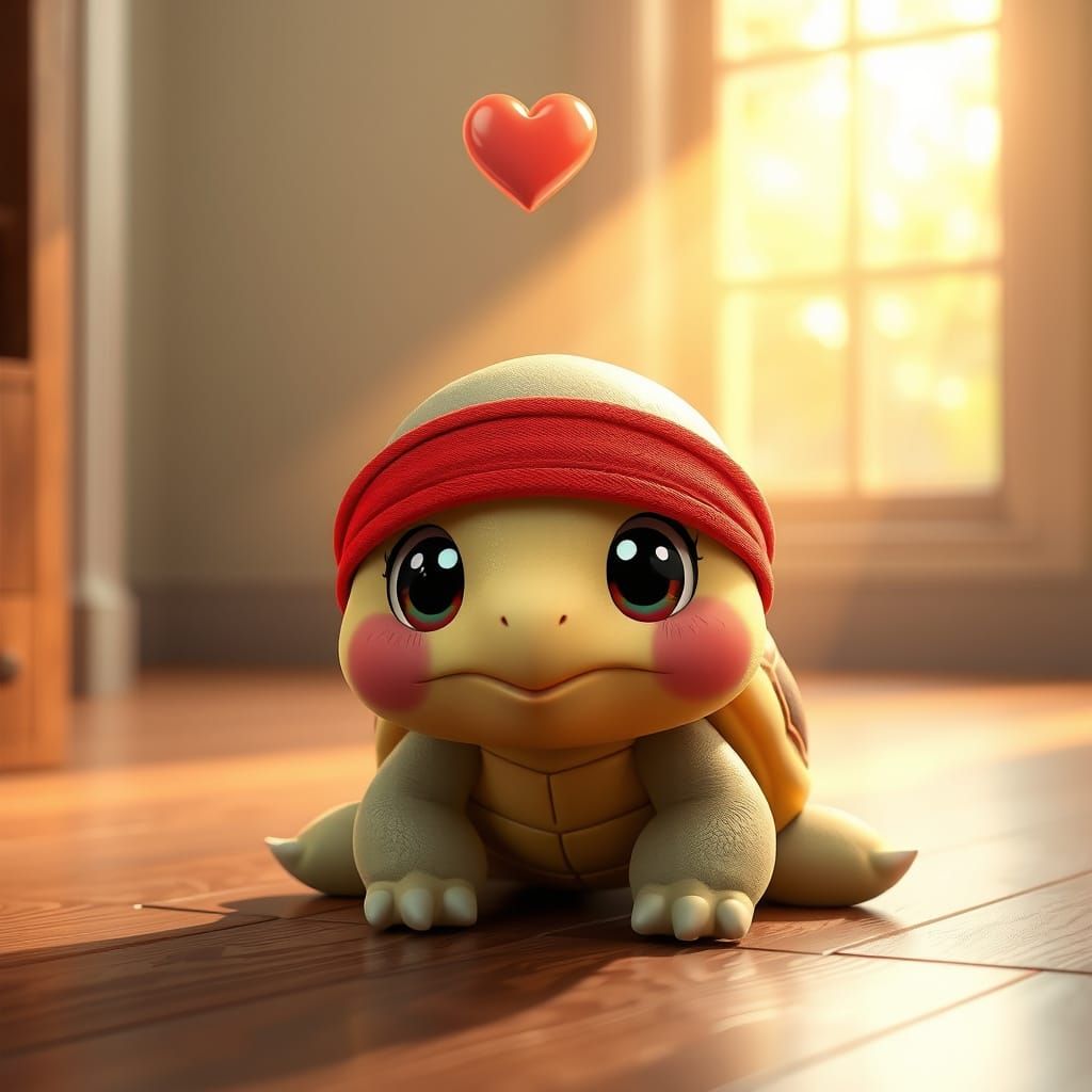 Adorable Baby Turtle in Pixar 3D Style with Red Headband