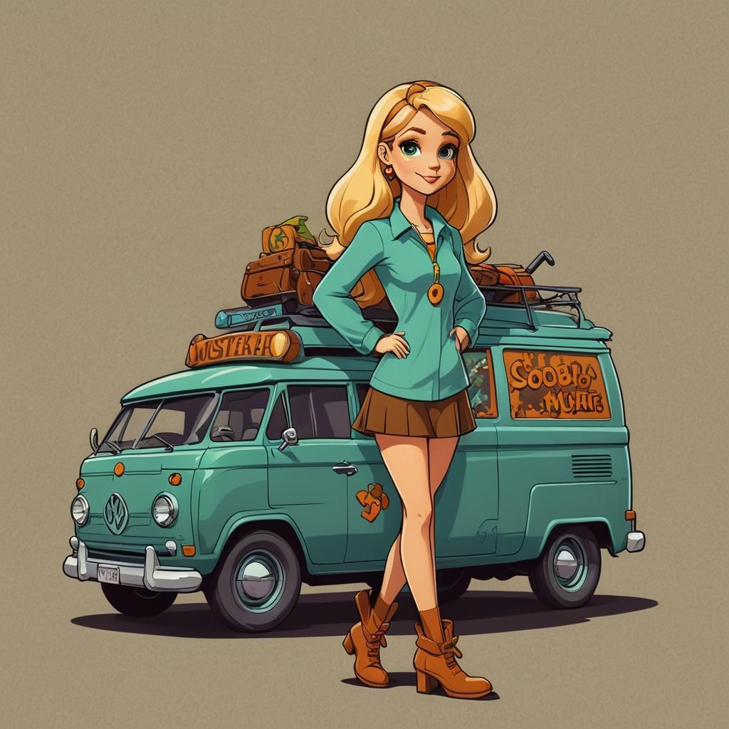 Cute Blond Girl Cartoon Posing by Mystery Machine