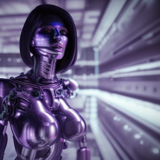 Vaporwave Cyborg Woman in Futuristic Giger Style