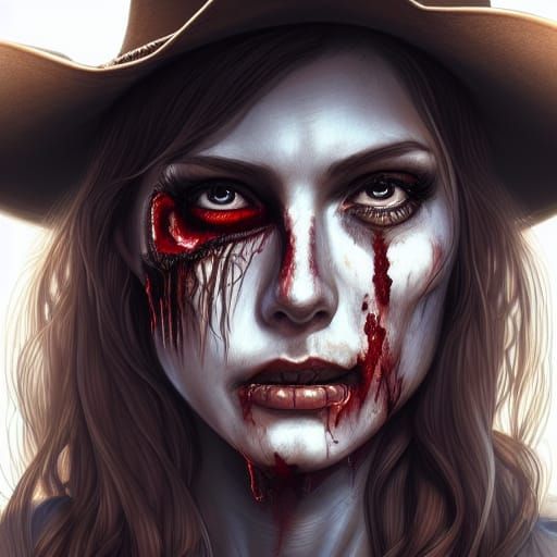 Cowgirl Zombie Portrait in Western Horror Style