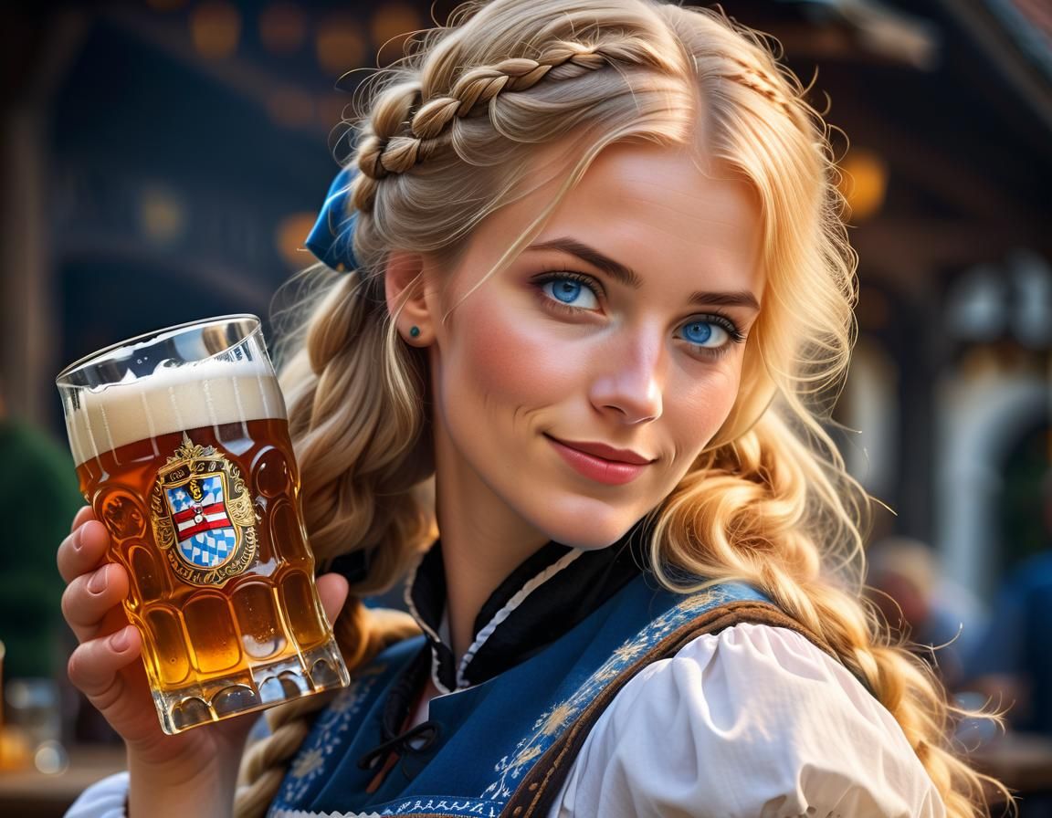 Bavarian Village: Waitress Serving Beer, Medieval Photograph...