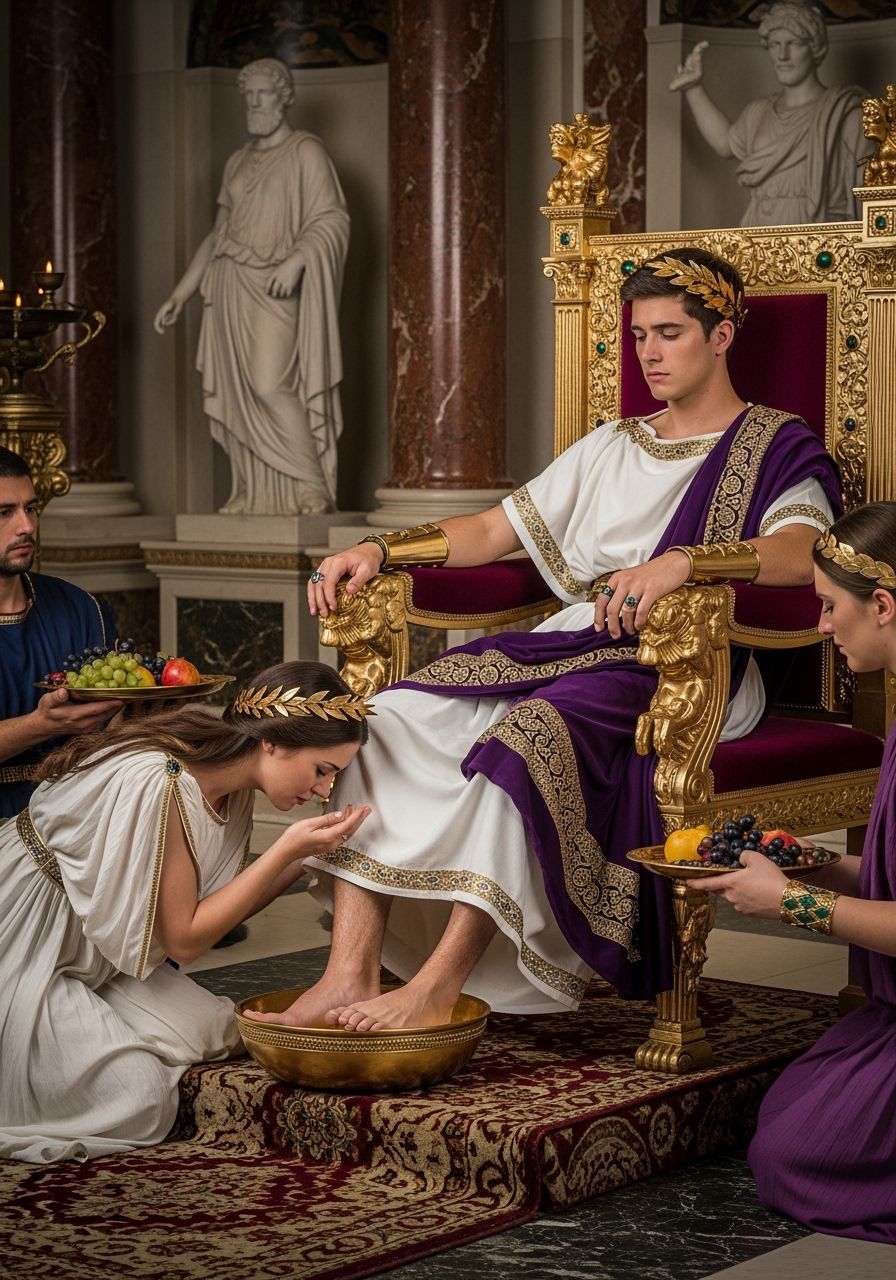 Regal Roman Emperor on Jeweled Throne, Imperial Palace