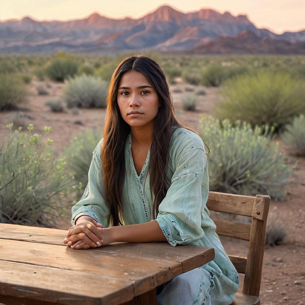 Impressionist Portrait of Apache Woman in Desert