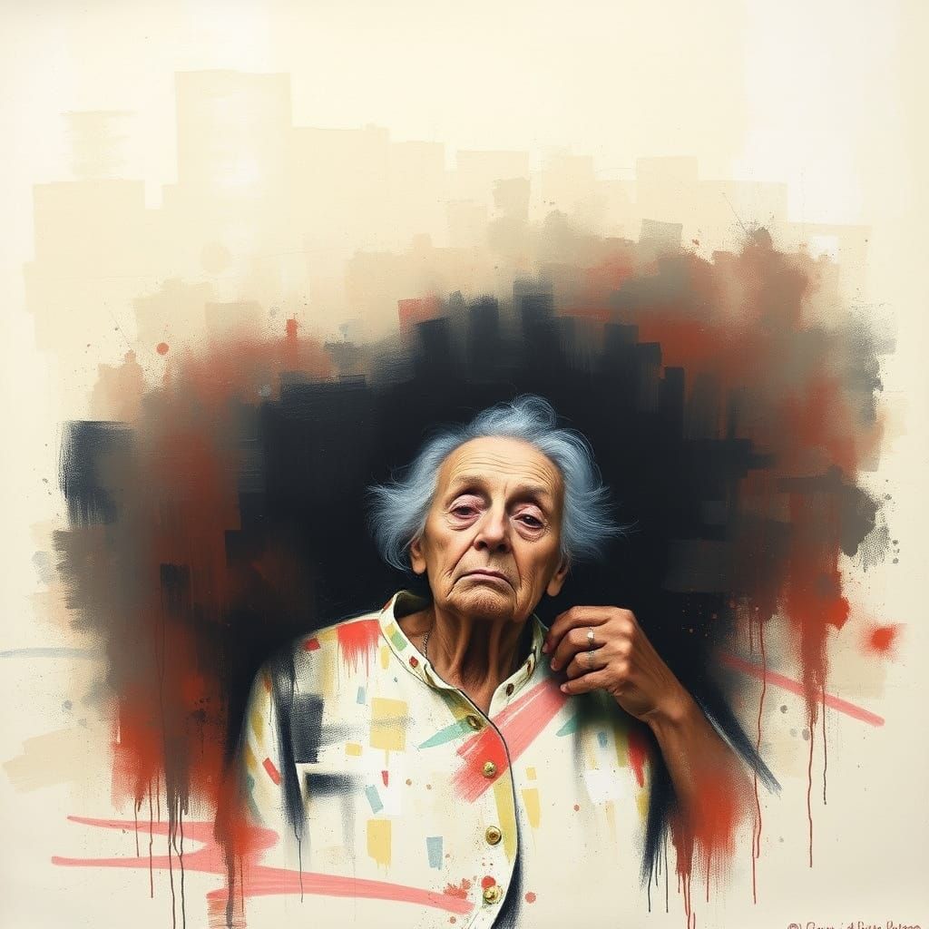 Elderly Mother Disappearing: Abstract Expressionist Art