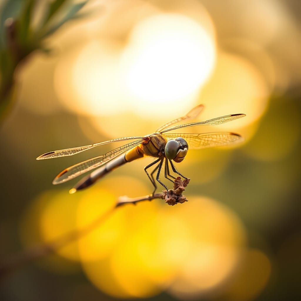 Dragonfly Perched in Warm Sunlight