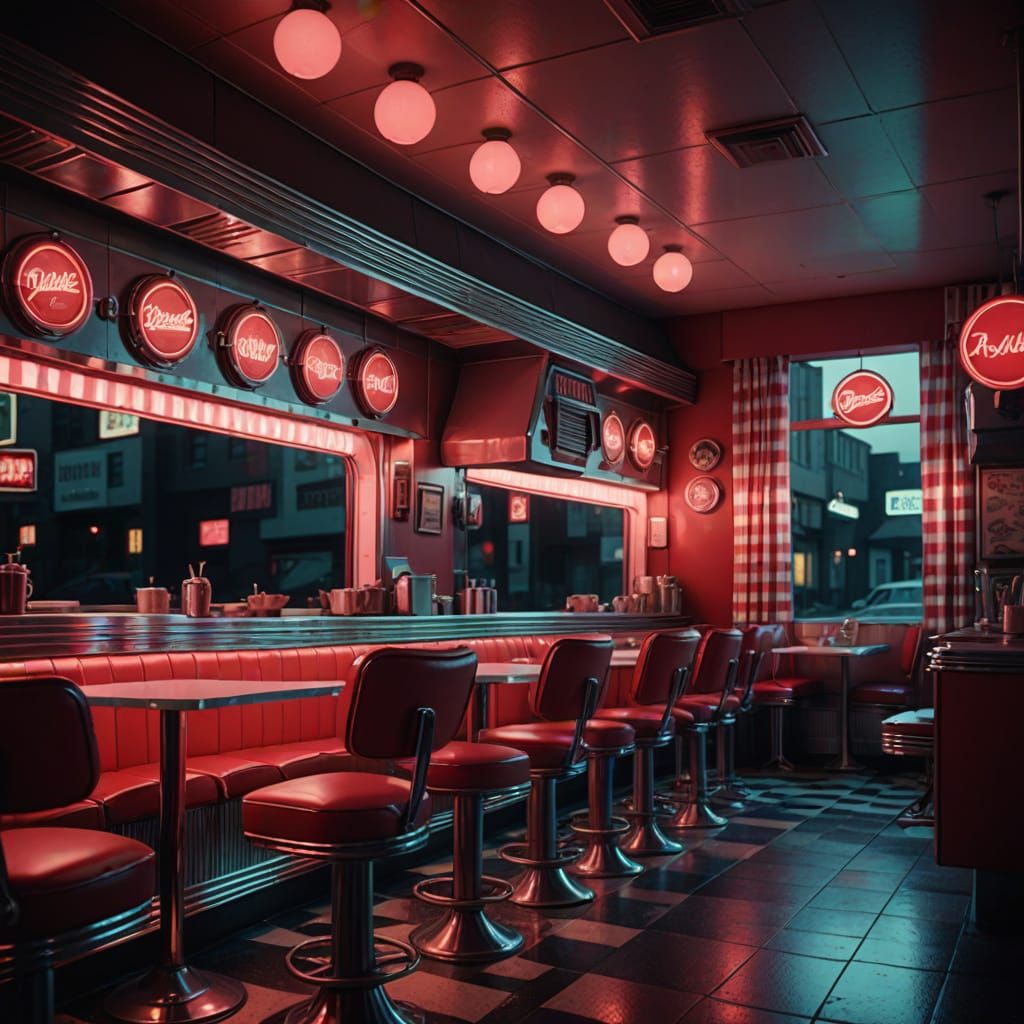 Warm Retro-Futuristic Diner in Vibrant 1950s Americana Style