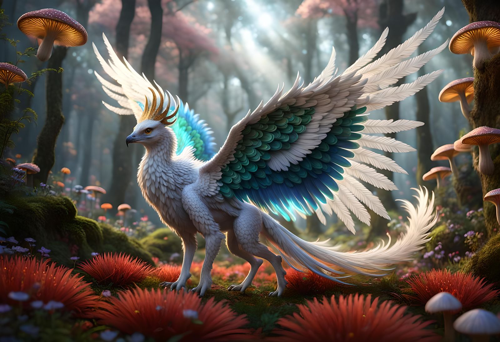 Ethereal Griffin in Magic Mushroom Forest