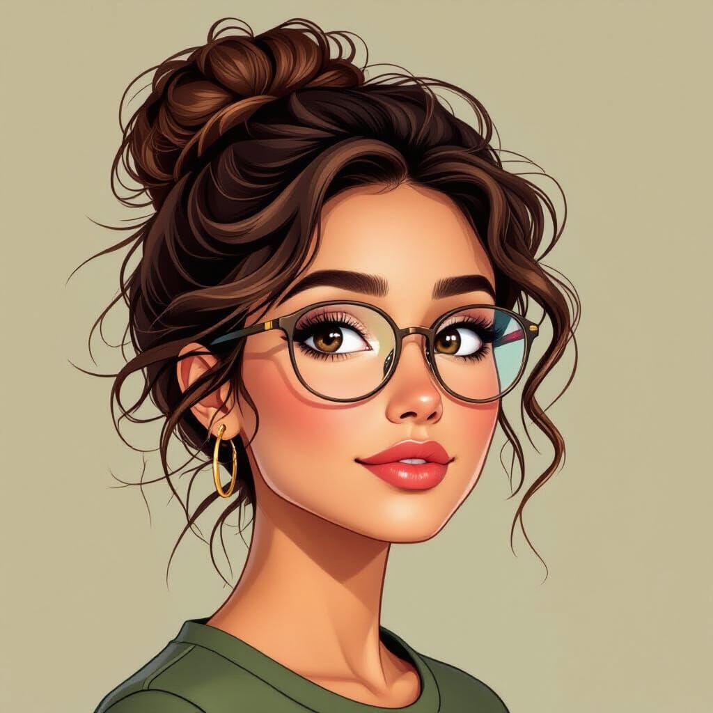 Digital Portrait of a Natural Woman with Curly Brown Hair