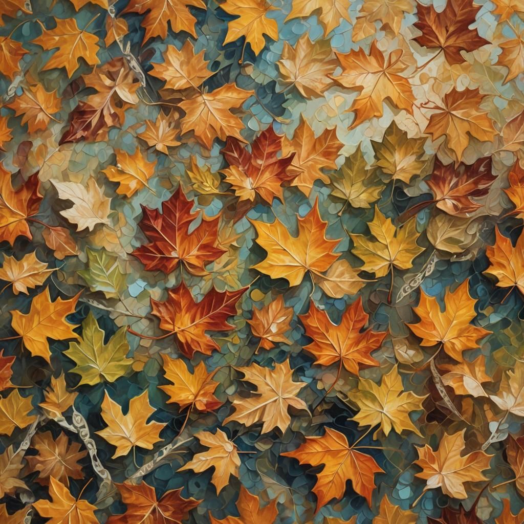 Swirling Autumn Leaves in Impressionist Style
