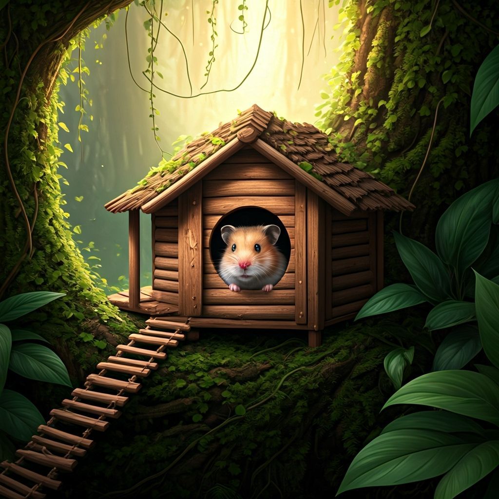 Hamster in Jungle Treehouse at Golden Hour
