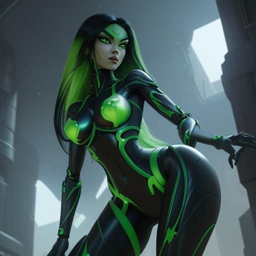 Shego as Humanoid Dragon in Sci-Fi Style