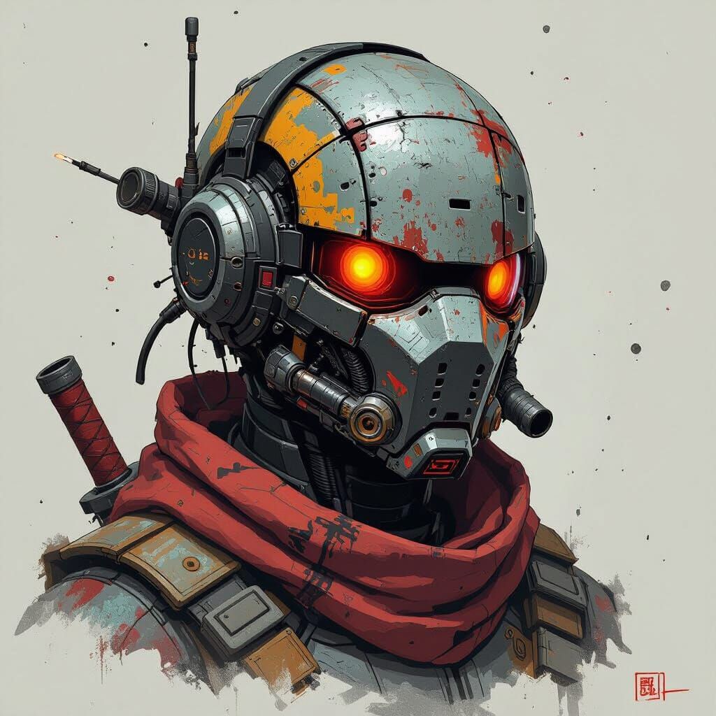 Post-Apocalyptic Mecha Ninja Helmet in Borderlands Style