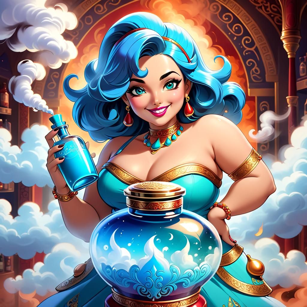 Beautiful Genie Emerges from Magnificent Bottle