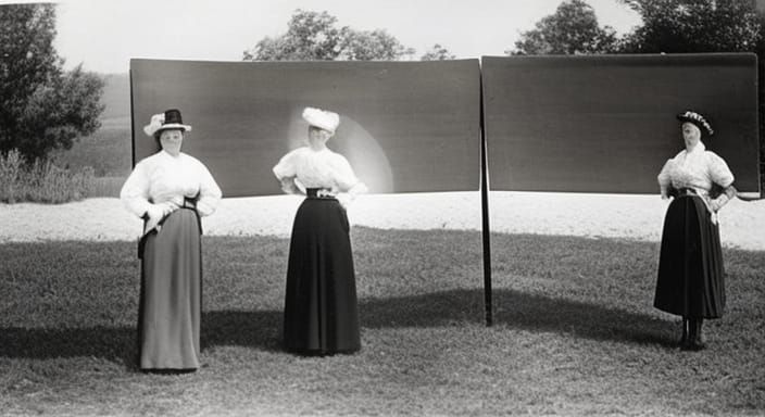 Attractive Woman Holds Portal Sign in 3D Perspective