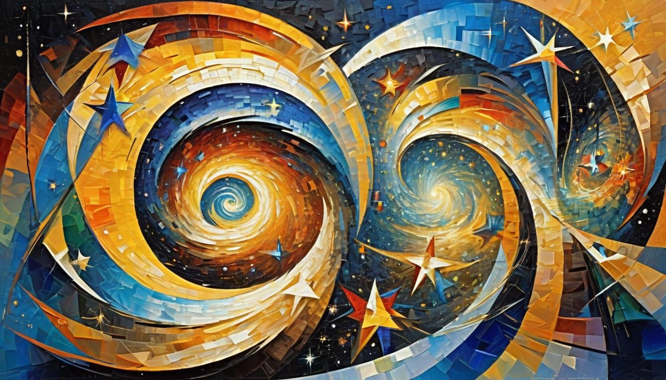 Cosmic Whirlpools in Abstract Cubism Style
