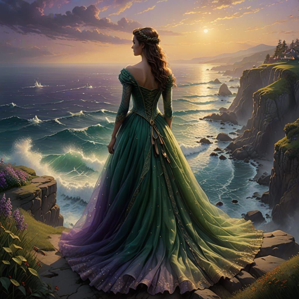 Ethereal Fantasy Maiden Basks in Golden Hour Glow