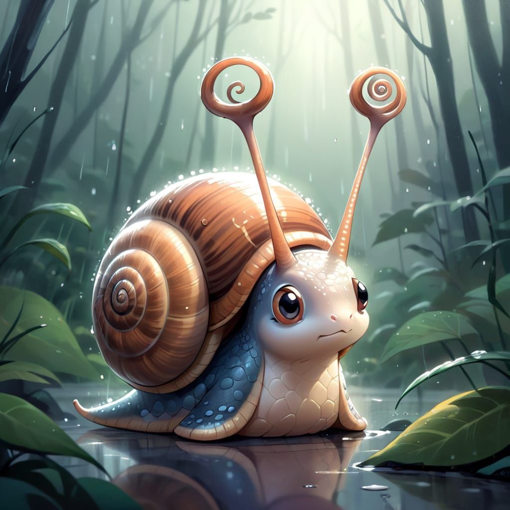 Cute Snail Character Concept Art in Forest