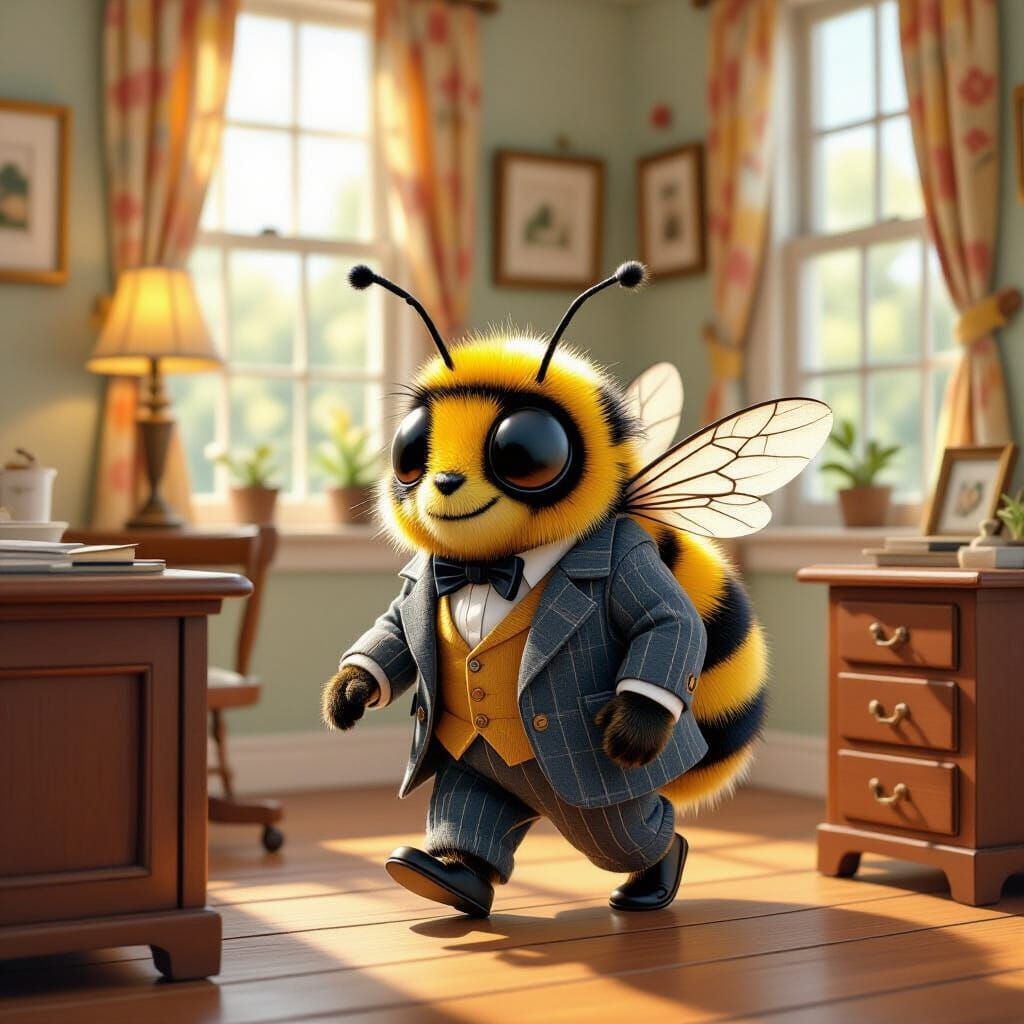 Sleepy Bumblebee Walks Into Cozy Office