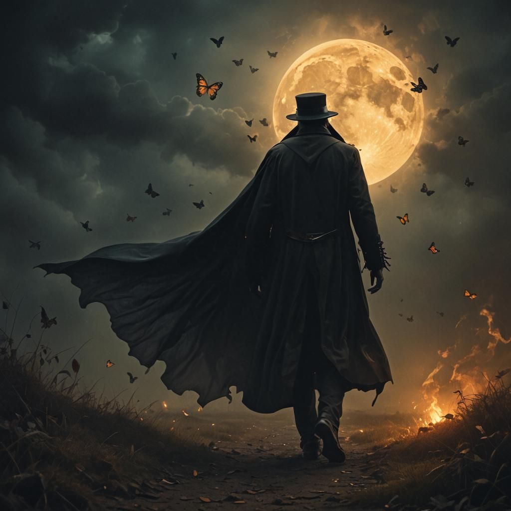 Mysterious Butterfly Man in Dark Fantasy Style