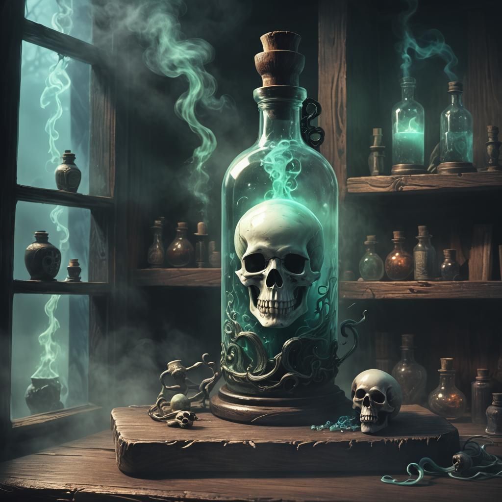 Ghostly Skull Potion in Ominous Fog