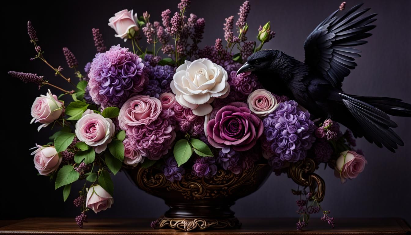 Gothic Flower Arrangement Still Life in Hyperrealism
