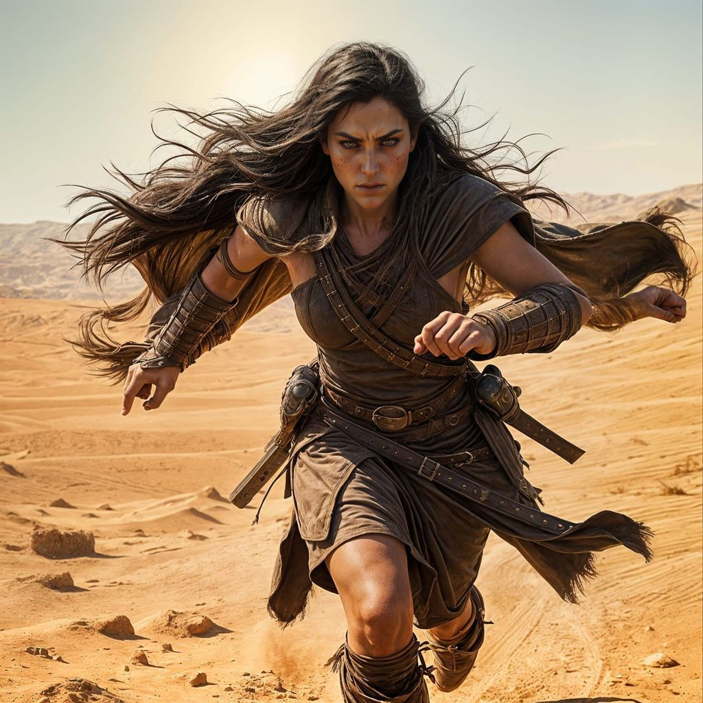 Ethereal Medieval Warrior Runs Through the Desert