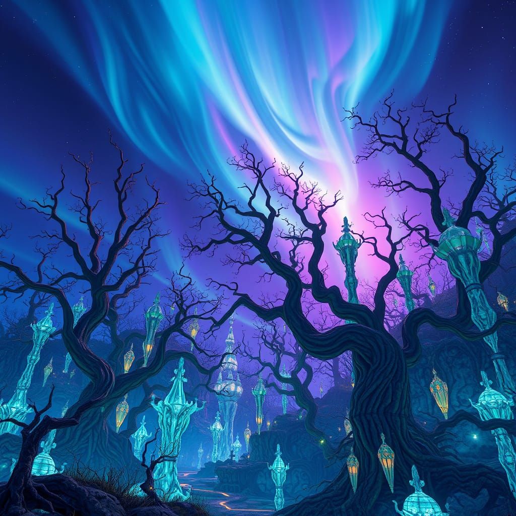 Ethereal Convergence: Ancient Forests and Celestial Wonders