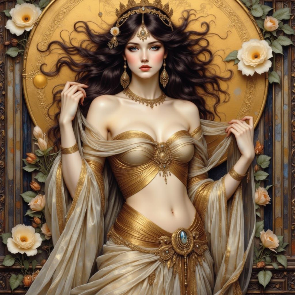 Ethereal Goddess in Pre-Raphaelite Watercolor Style